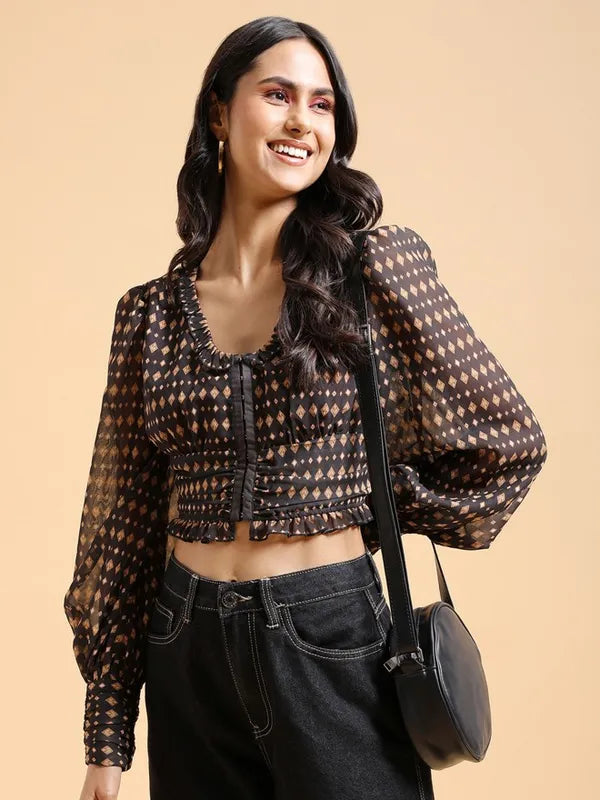 Suburbans  Women Brown Printed Regular Tops