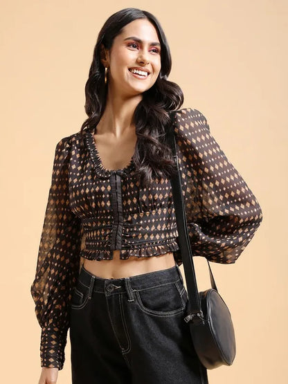Suburbans  Women Brown Printed Regular Tops