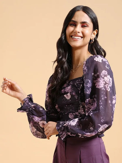Suburbans  Women Purple Printed Regular Tops