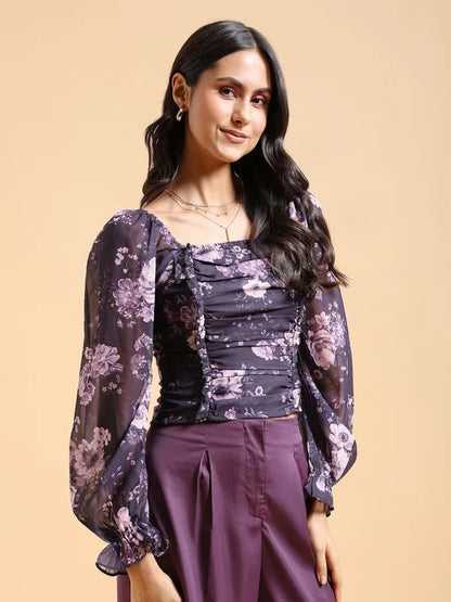 Suburbans  Women Purple Printed Regular Tops