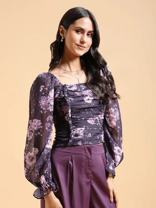 Suburbans  Women Purple Printed Regular Tops