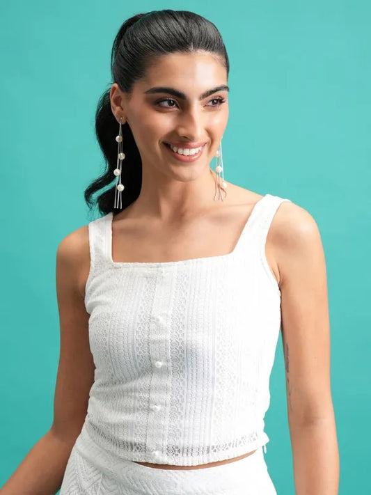Suburbans Women White Self Design Fitted Tops