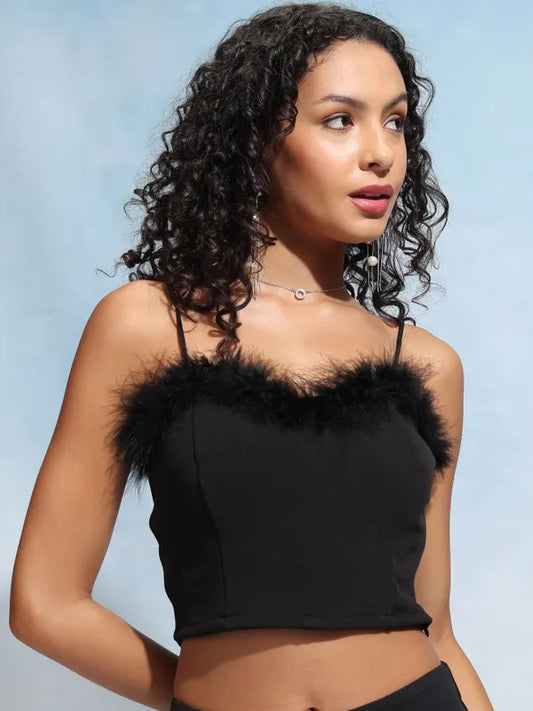 Suburbans  Women Black Solid Fitted Top