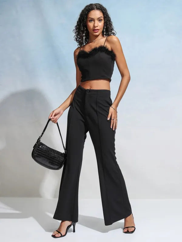 Suburbans  Women Black Solid Fitted Top