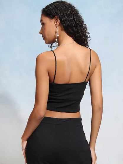 Suburbans  Women Black Solid Fitted Top