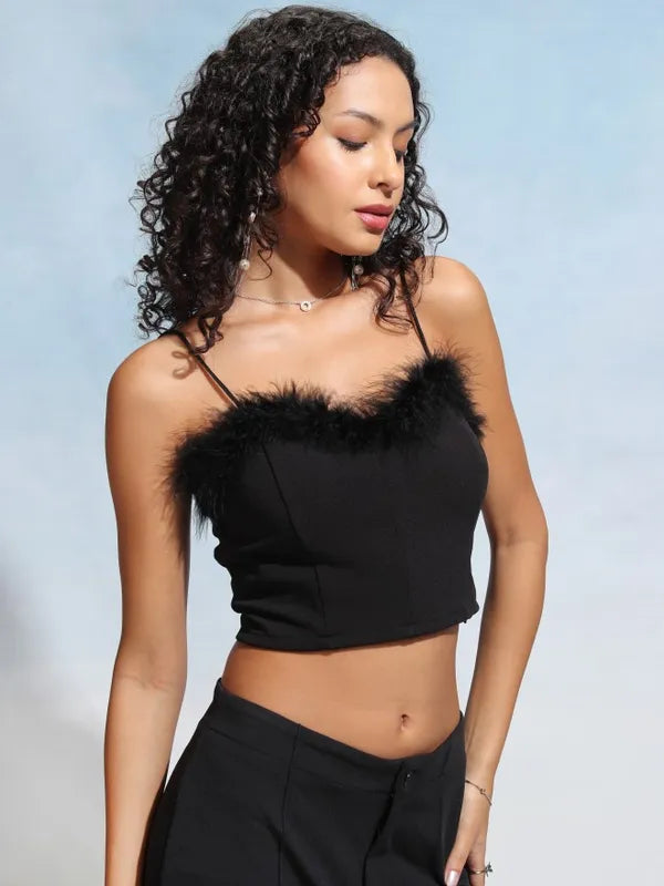 Suburbans  Women Black Solid Fitted Top