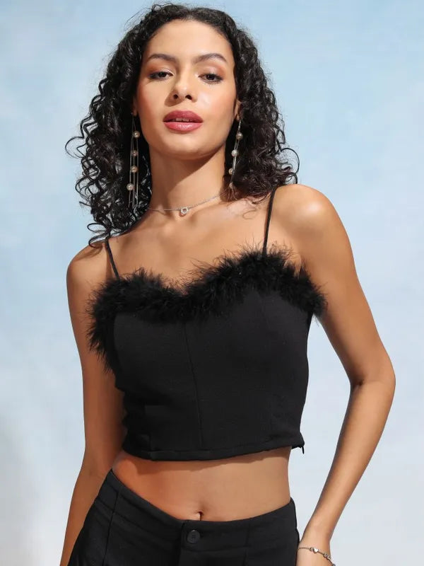 Suburbans  Women Black Solid Fitted Top
