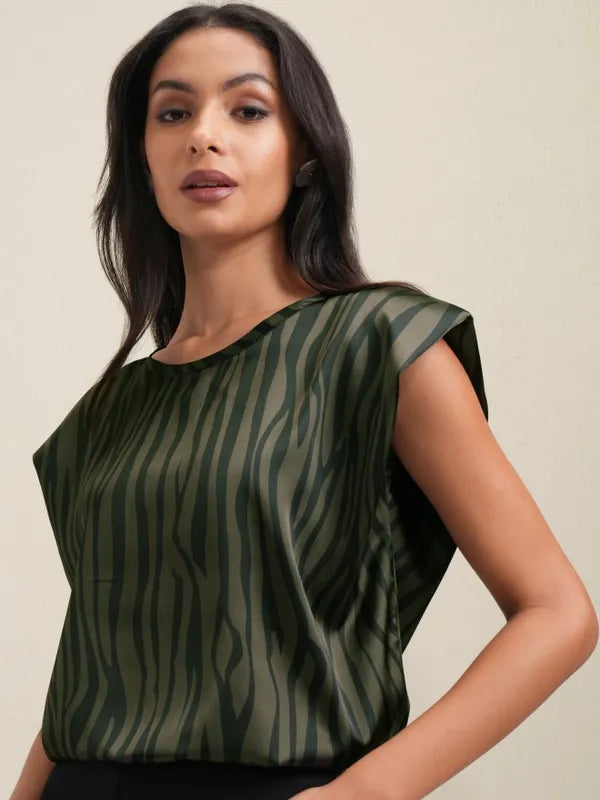 Suburbans  Women Olive Printed Regular Top