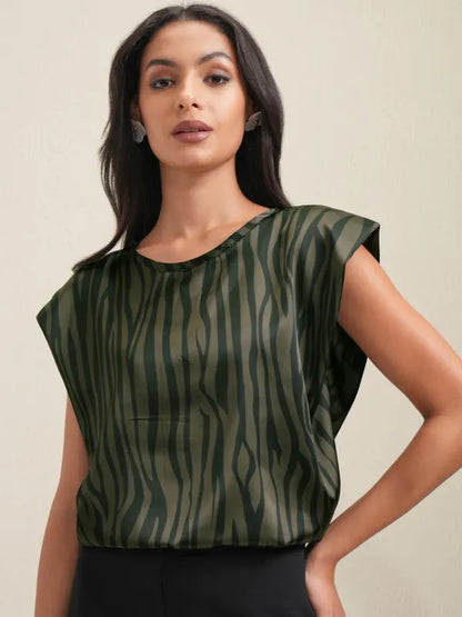 Suburbans  Women Olive Printed Regular Top
