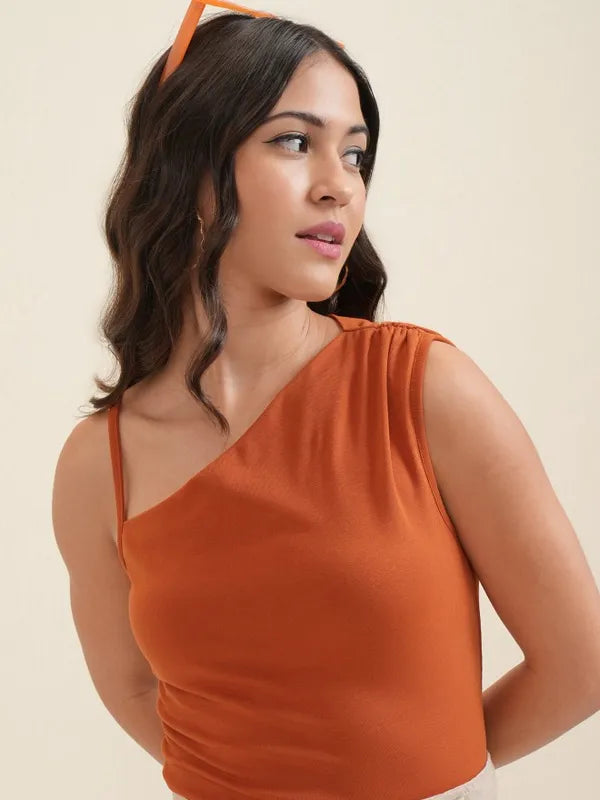 Suburbans  Women Rust Solid Fitted Top