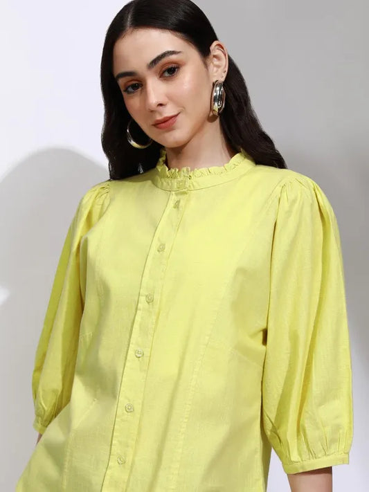 Suburbans   Women Yellow Solid Shirt Style Top