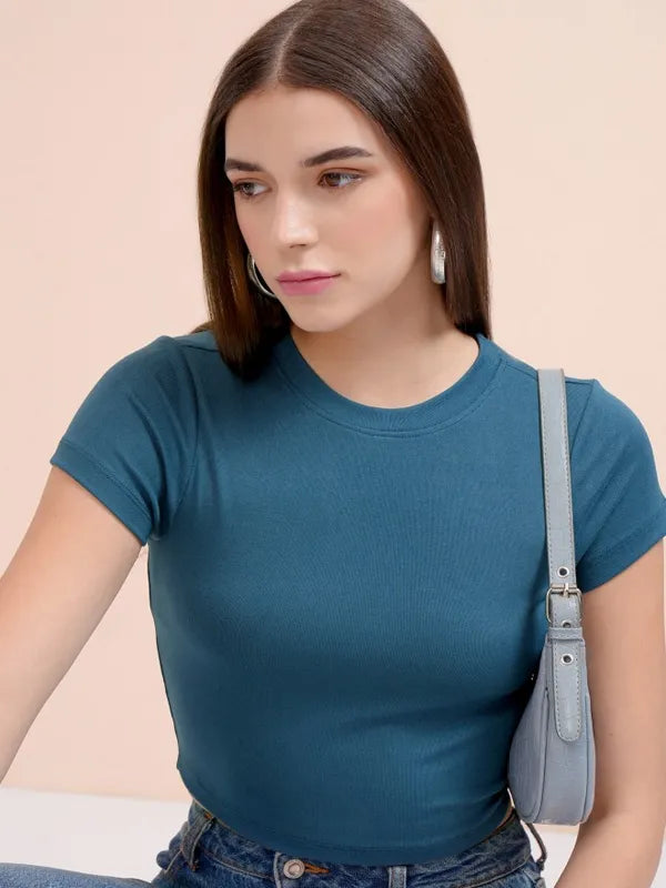 Suburbans  Women Teal Solid Fitted Top