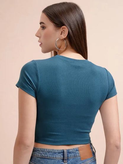 Suburbans  Women Teal Solid Fitted Top