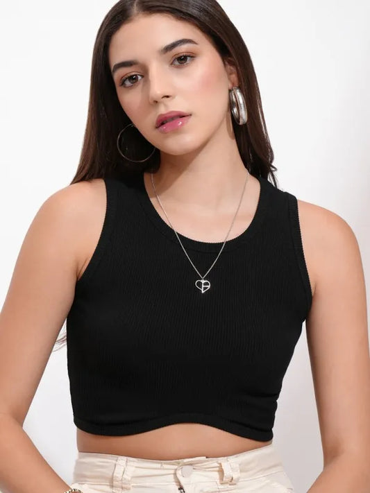 Suburbans Women Black Solid Fitted Top