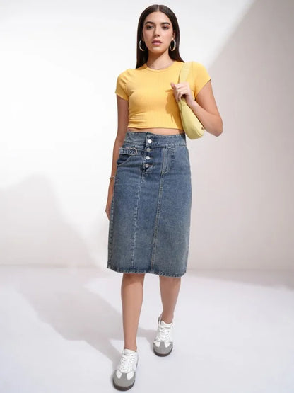 Suburbans  Women Yellow Solid Fitted Top