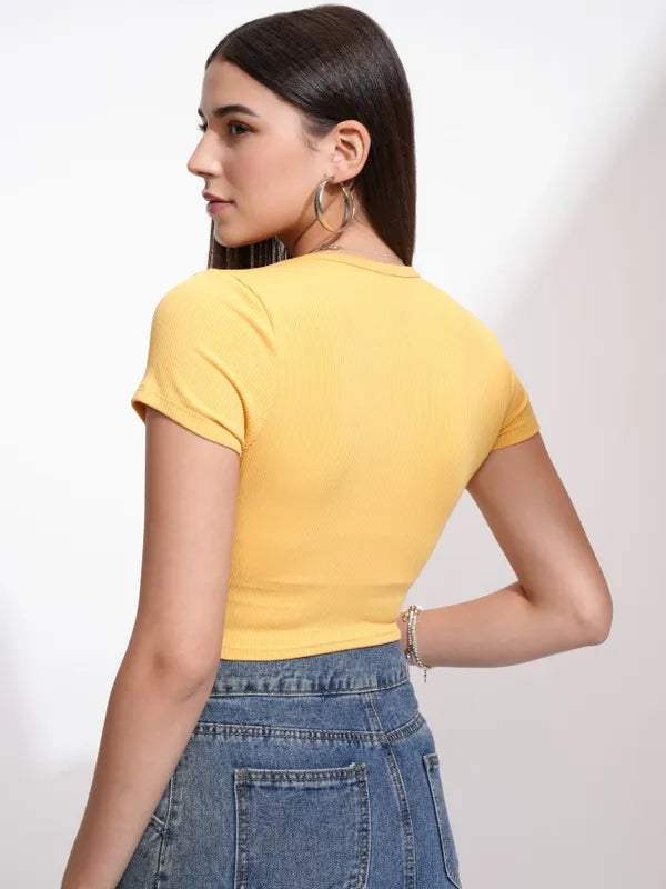 Suburbans  Women Yellow Solid Fitted Top