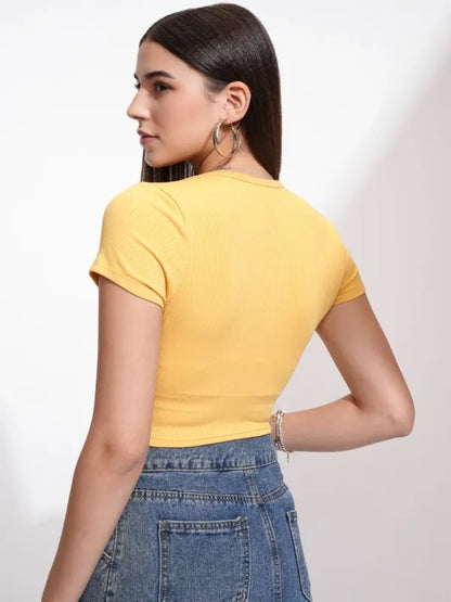 Suburbans  Women Yellow Solid Fitted Top