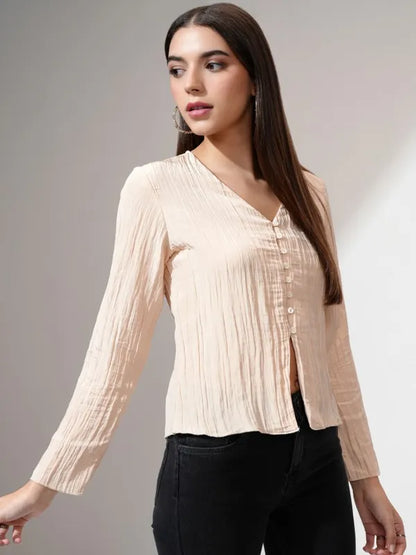 Suburbans   Women Beige Solid Regular Top