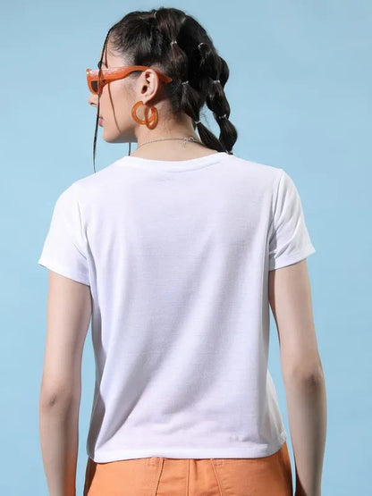 Suburbans   Women White Printed Round Neck T-Shirts
