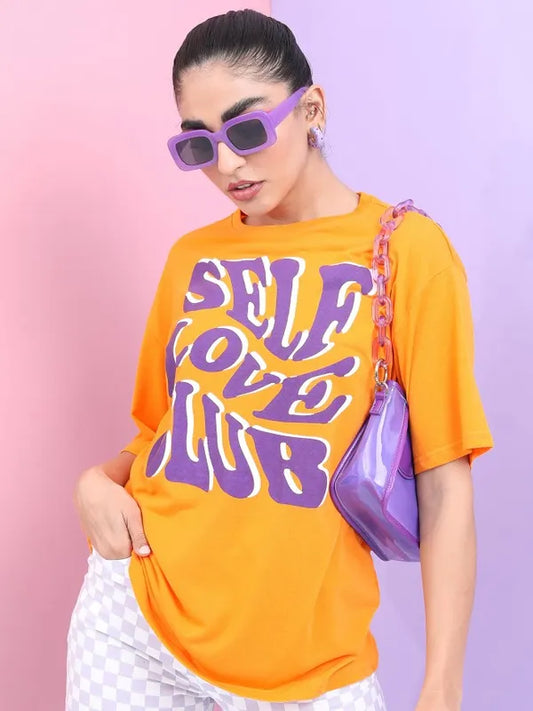 Suburbans  Women Yellow Printed Round Neck T-Shirts