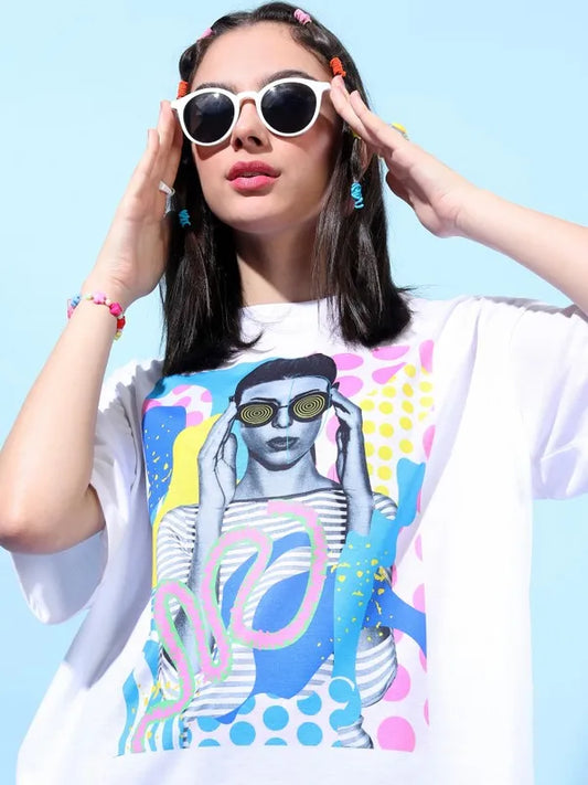 Suburbans   Women White Printed Round Neck T-Shirts