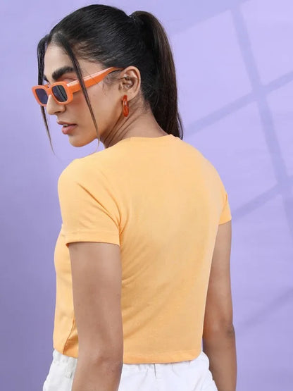 Suburbans   Women Yellow Printed Round Neck T-Shirts