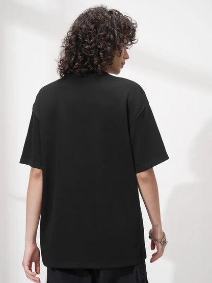 Suburbans   Women Black Self Design Round Neck Oversized Fit T-Shirt