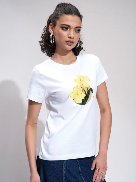Suburbans   Women White Printed Regular Fit T-Shirt