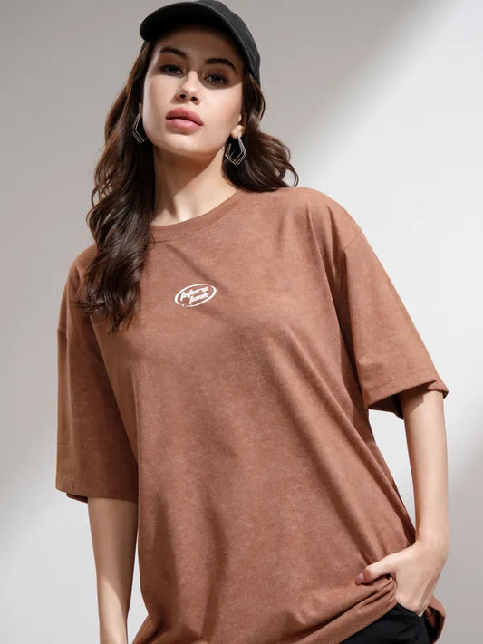 Suburbans  Women Brown Printed Oversized Fit T-Shirt
