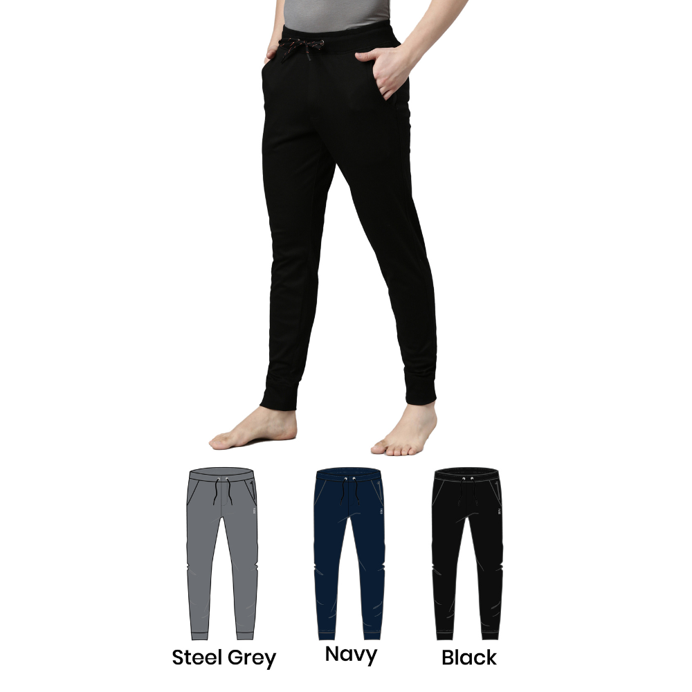 Suburbans Men’s Cotton Joggers, Premium Track Pants for Men, 100% Cotton Interlock Knit, Stretchable & Breathable, Elastic Waistband with Drawcord, Side Pockets with Zippers, Gym Running Jogging Pants