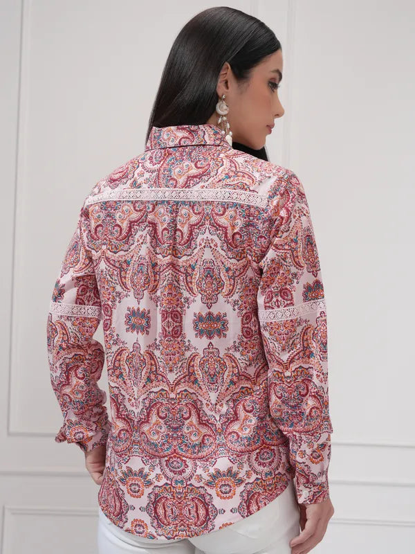 Suburbans  Women Pink Printed Regular Fit Casual Shirt