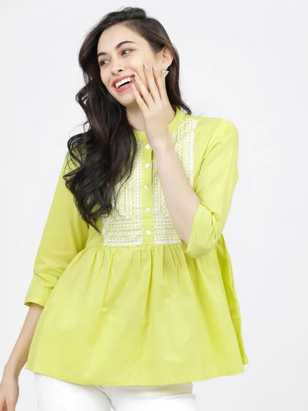 Suburbans  Women Yellow Printed Regular Tops