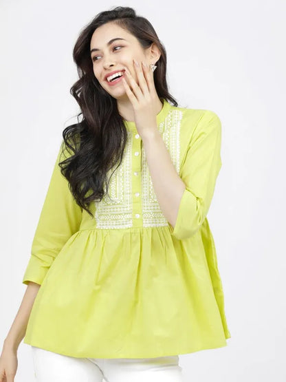Suburbans  Women Yellow Printed Regular Tops