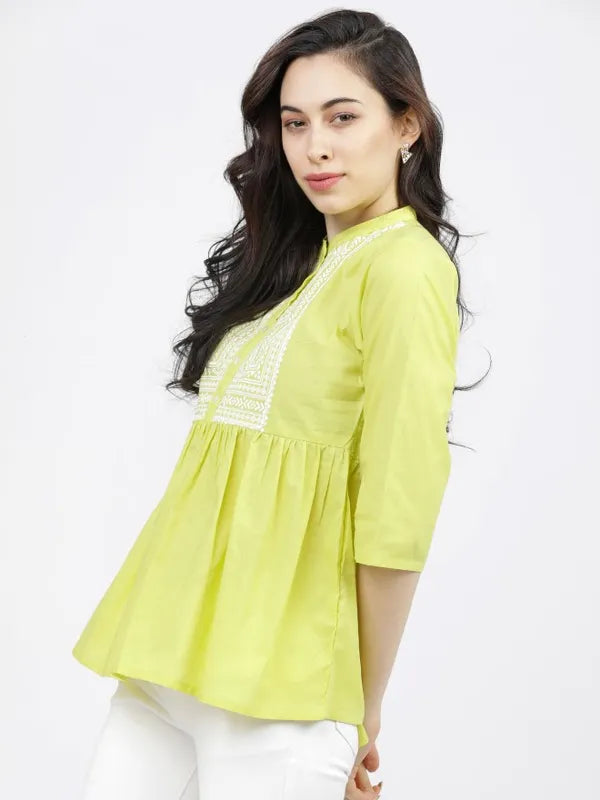 Suburbans  Women Yellow Printed Regular Tops