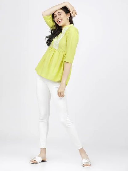 Suburbans  Women Yellow Printed Regular Tops