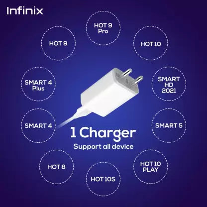 (Open Box) Infinix 10W Quick Charger Adapter with Cable combo (White, Cable Included)