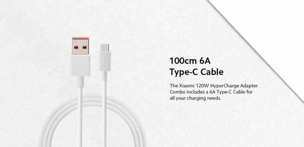 Mi Xiaomi 120W HyperCharge Adapter Combo|Laptops, Tablets & Mobile Charger|(Adapter + USB to Superfast 6A Type C