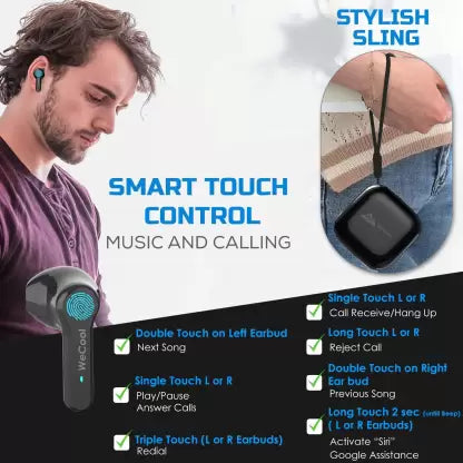 (Open Box) WeCool M-M2 in Ear True Wireless Bluetooth Headset, smart touch control Bluetooth Headset (Black, In the Ear)
