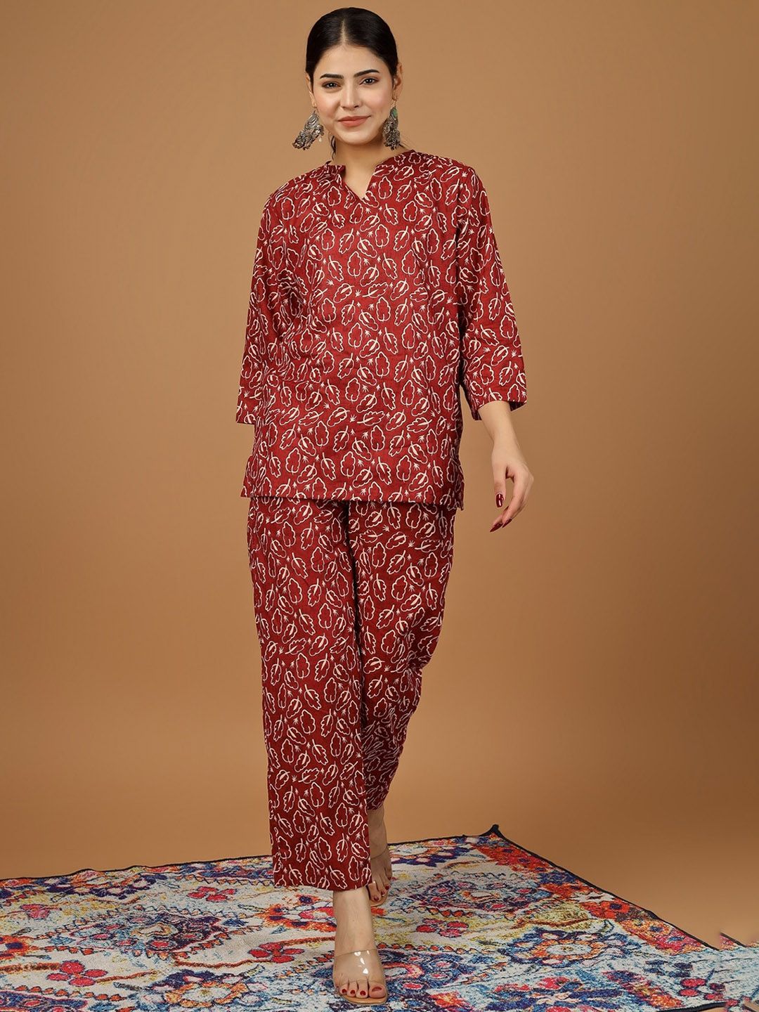 PRINTED MANDARIN COLLAR TOP WITH TROUSERS CO-ORDS