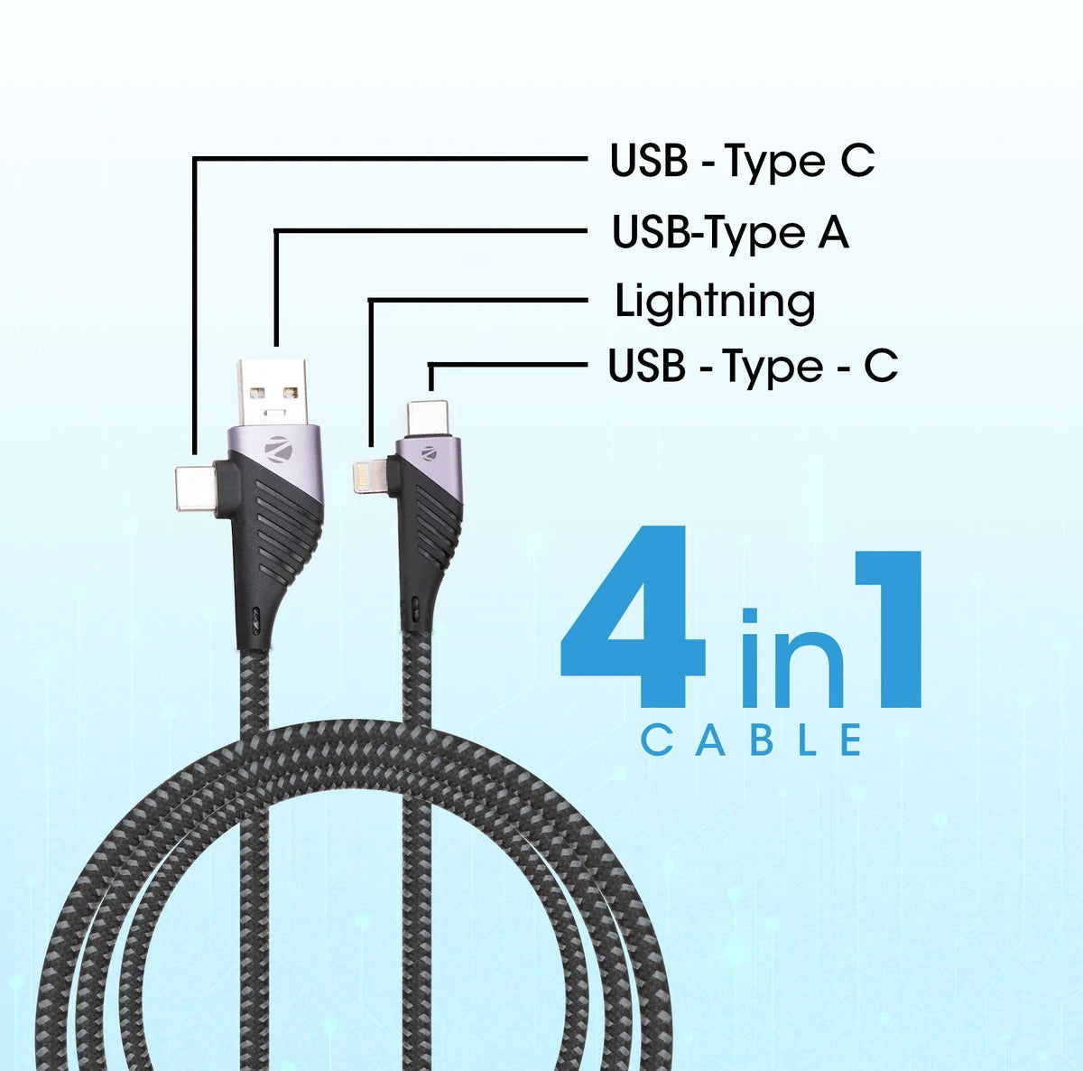 ZEBRONICS Type C cable 2A 1 m USB Type C Cable(Black)