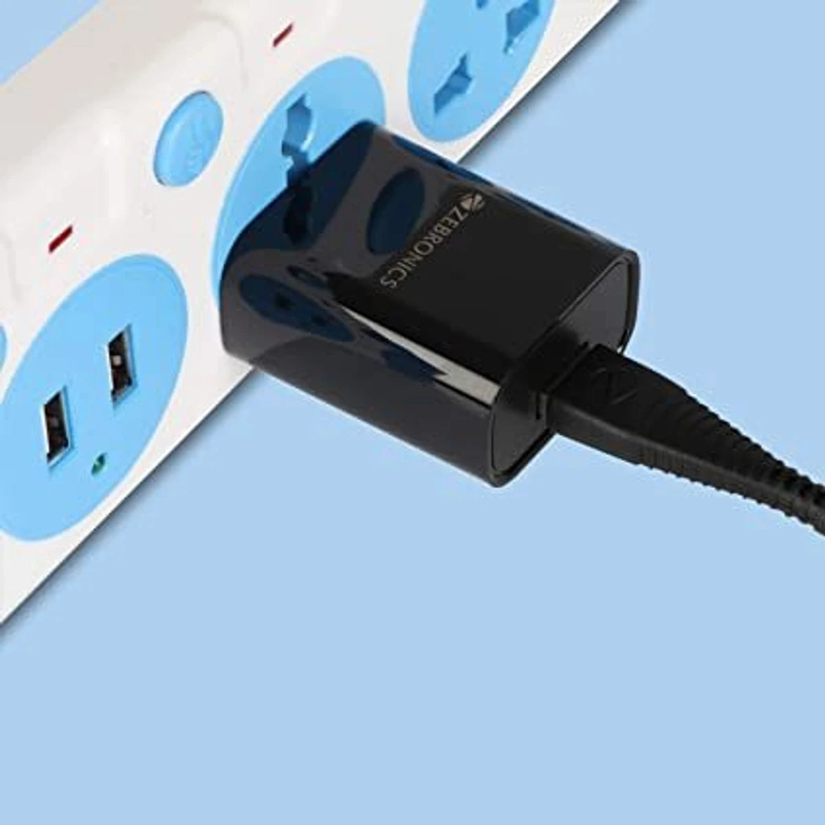 ZEBRONICS Multiport Mobile Charger with Detachable Cable  (Black)
