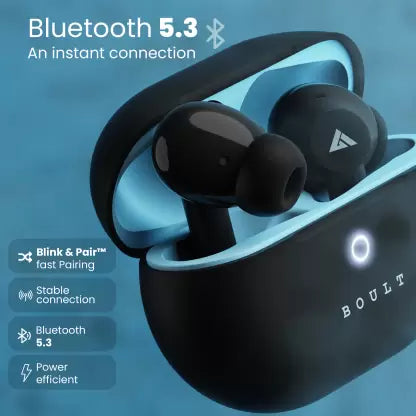 Boult W40 with Quad Mic ENC, 48H Battery Life, Low Latency Gaming, Made in India, 5.3v Bluetooth Gaming (Electric Black, True Wireless)