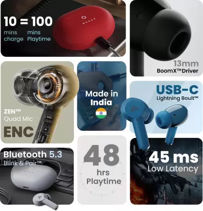 Boult W40 with Quad Mic ENC, 48H Battery Life, Low Latency Gaming, Made in India, 5.3v Bluetooth Gaming (Electric Black, True Wireless)