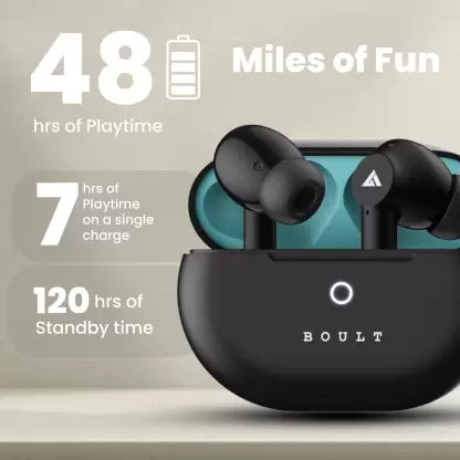 Boult W40 with Quad Mic ENC, 48H Battery Life, Low Latency Gaming, Made in India, 5.3v Bluetooth Gaming (Electric Black, True Wireless)
