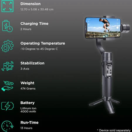 Pro Smartphone 3 Axis Gimbal Handheld Stabilizer for Mobiles and Action GoPro