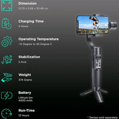 Pro Smartphone 3 Axis Gimbal Handheld Stabilizer for Mobiles and Action GoPro