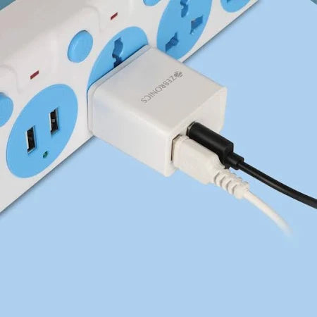 ZEBRONICS Multiport Mobile Charger with Detachable Cable  (white)