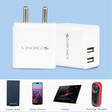 ZEBRONICS Multiport Mobile Charger with Detachable Cable  (white)