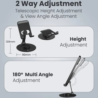 Mobile Phone Stand 360° Rotation Height and Angle Adjustable Cell Phone Stand