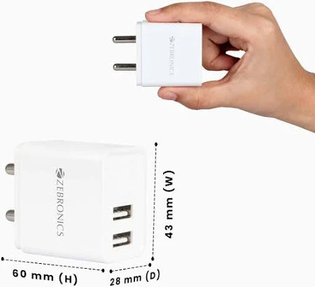 ZEBRONICS Multiport Mobile Charger with Detachable Cable  (white)